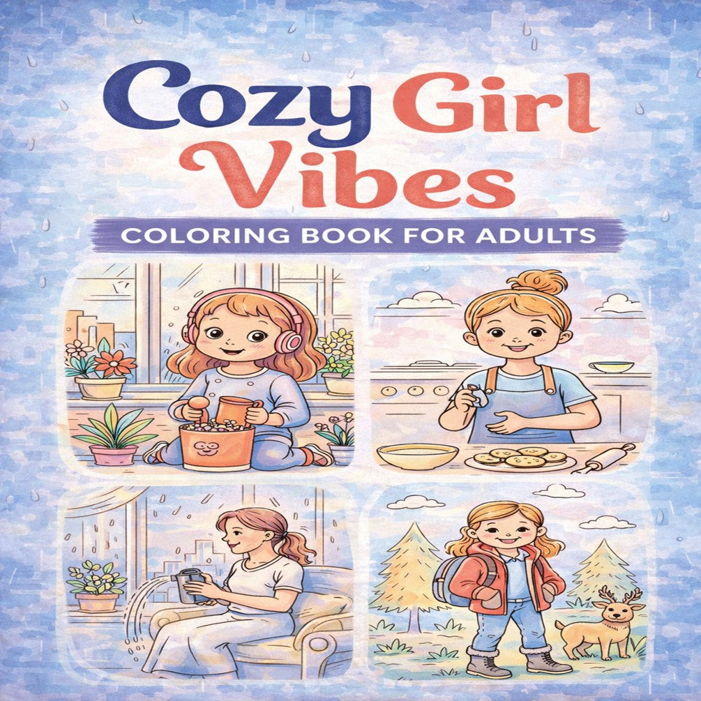 Cozy Girl Vibes Coloring Book – Printable PDF (30 Bold & Easy Designs)