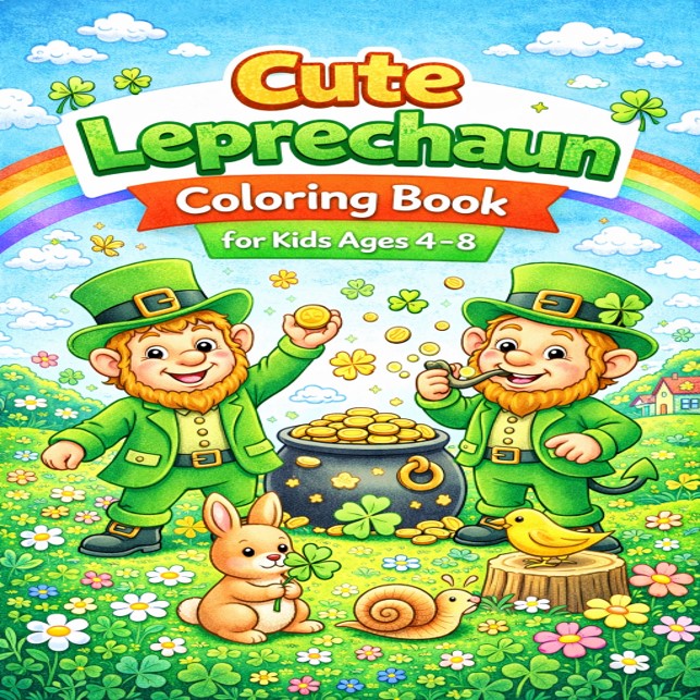 Cute Leprechaun Coloring Book for Kids Ages 4–8 | St. Patrick’s Day Printable PDF