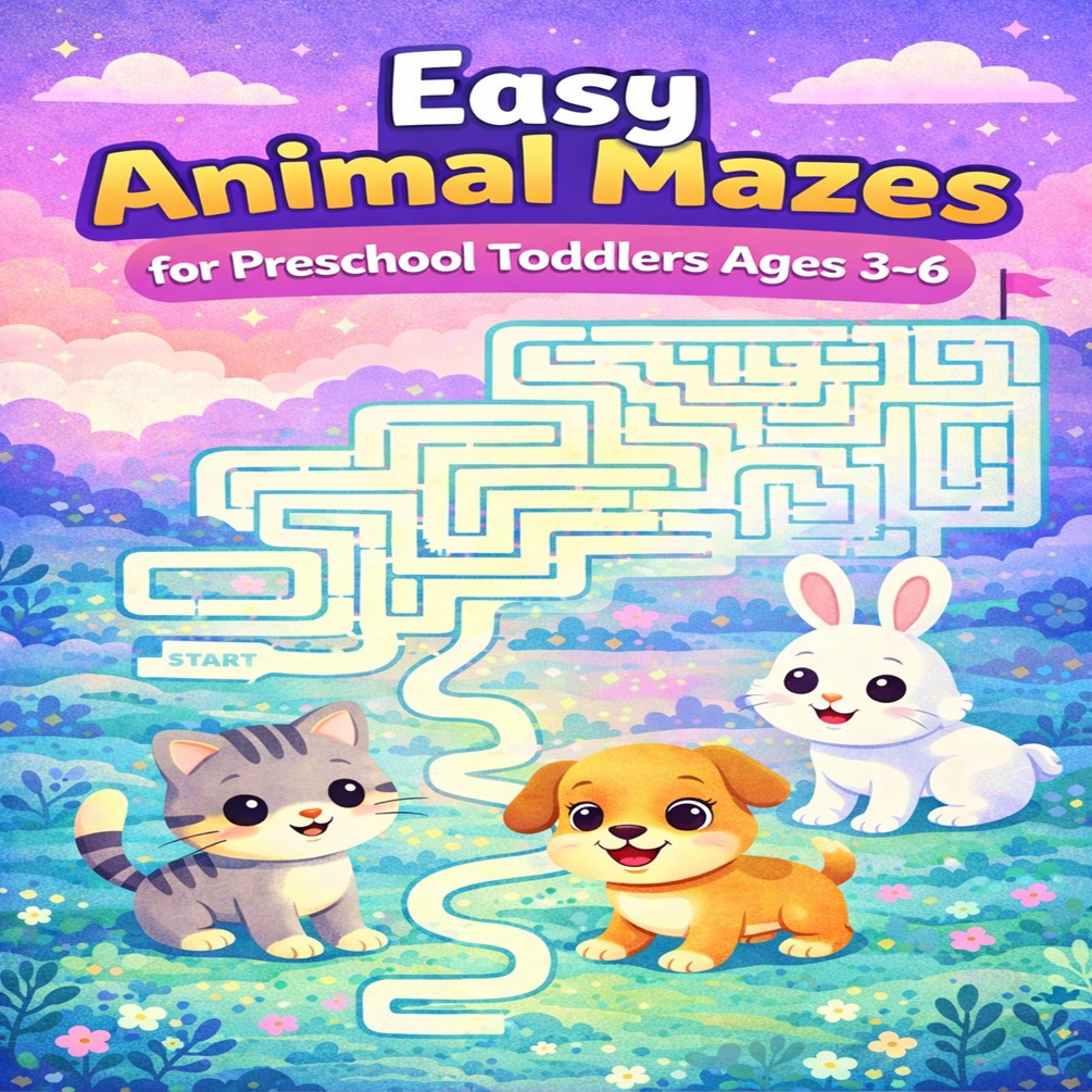 Easy Animal Mazes for Preschool Toddlers (Ages 3–6) – Digital Maze Activity Book