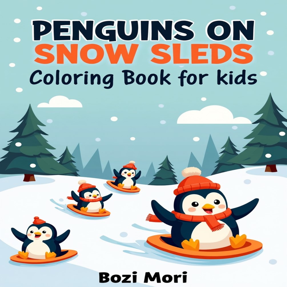 Penguins on Snow Sleds Coloring Book for kids
