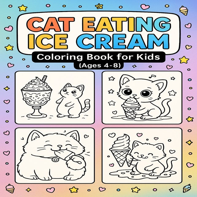 Cat Eating Ice Cream – Cute Coloring Book for Kids (Ages 4–8)