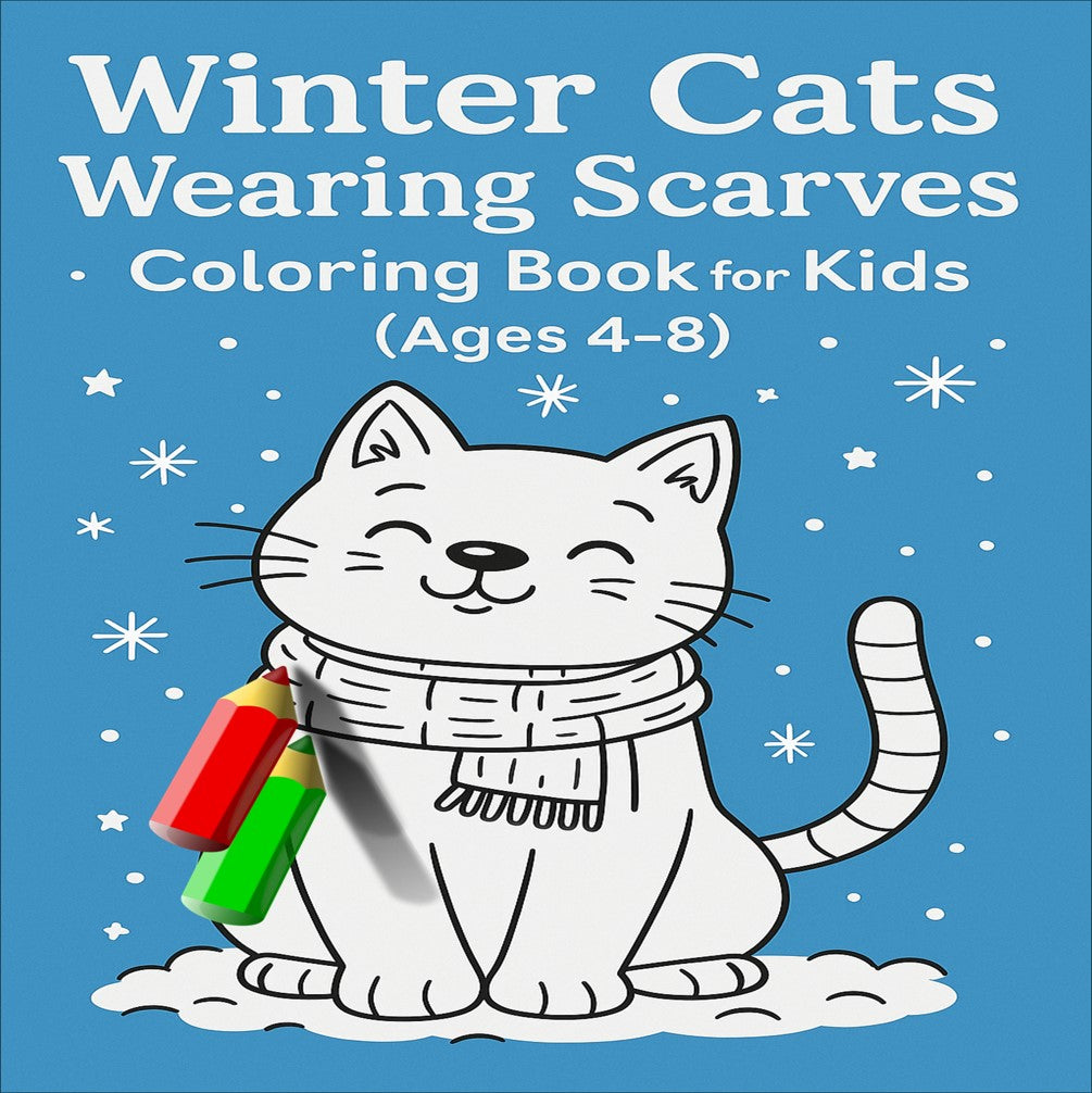 Winter Cats Wearing Scarves Coloring Book for Kids (Ages 4–8) Cute Cozy Winter Cat Pages – Printable PDF