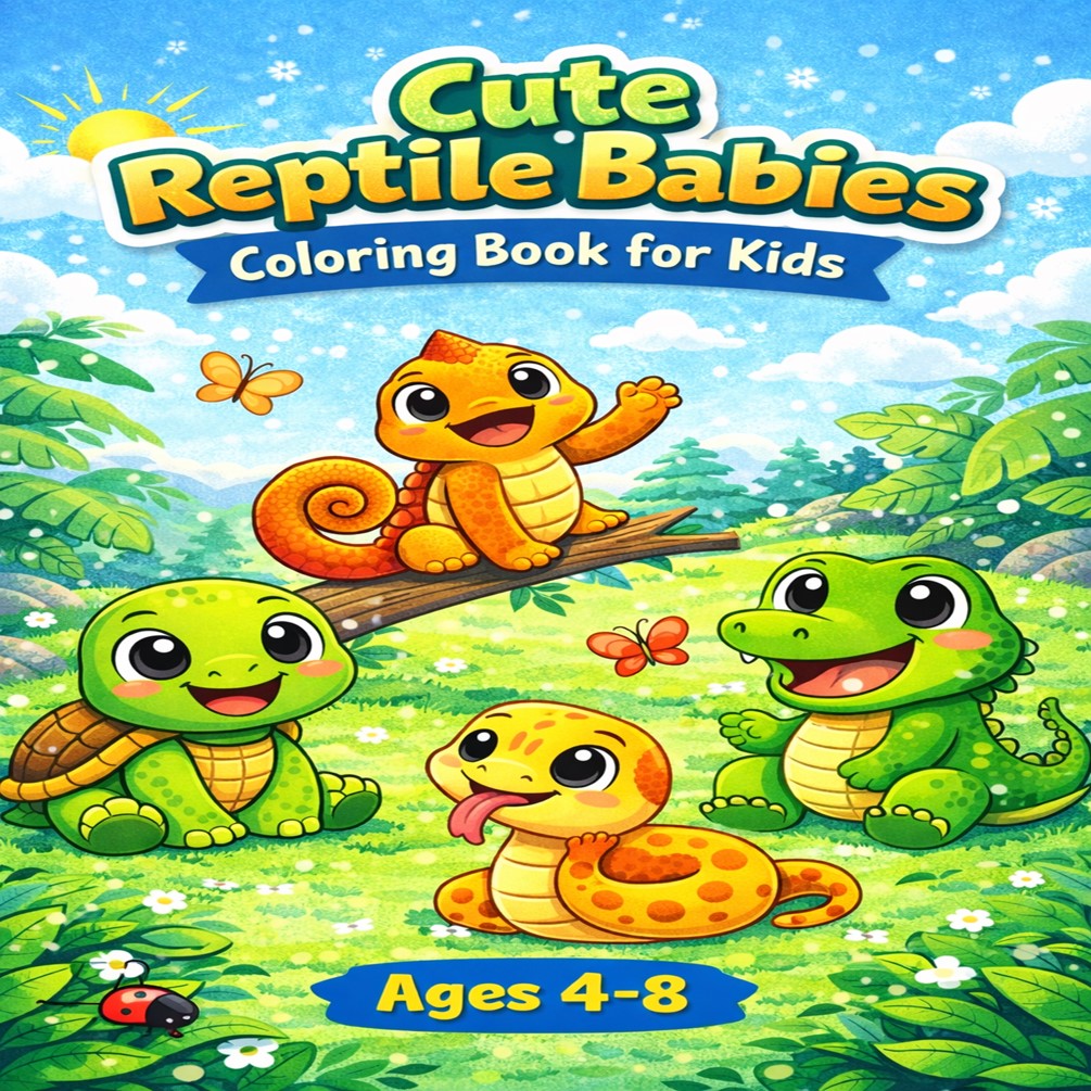 Cute Reptile Babies Coloring Book for Kids Ages 4–8 | Printable Animal Coloring