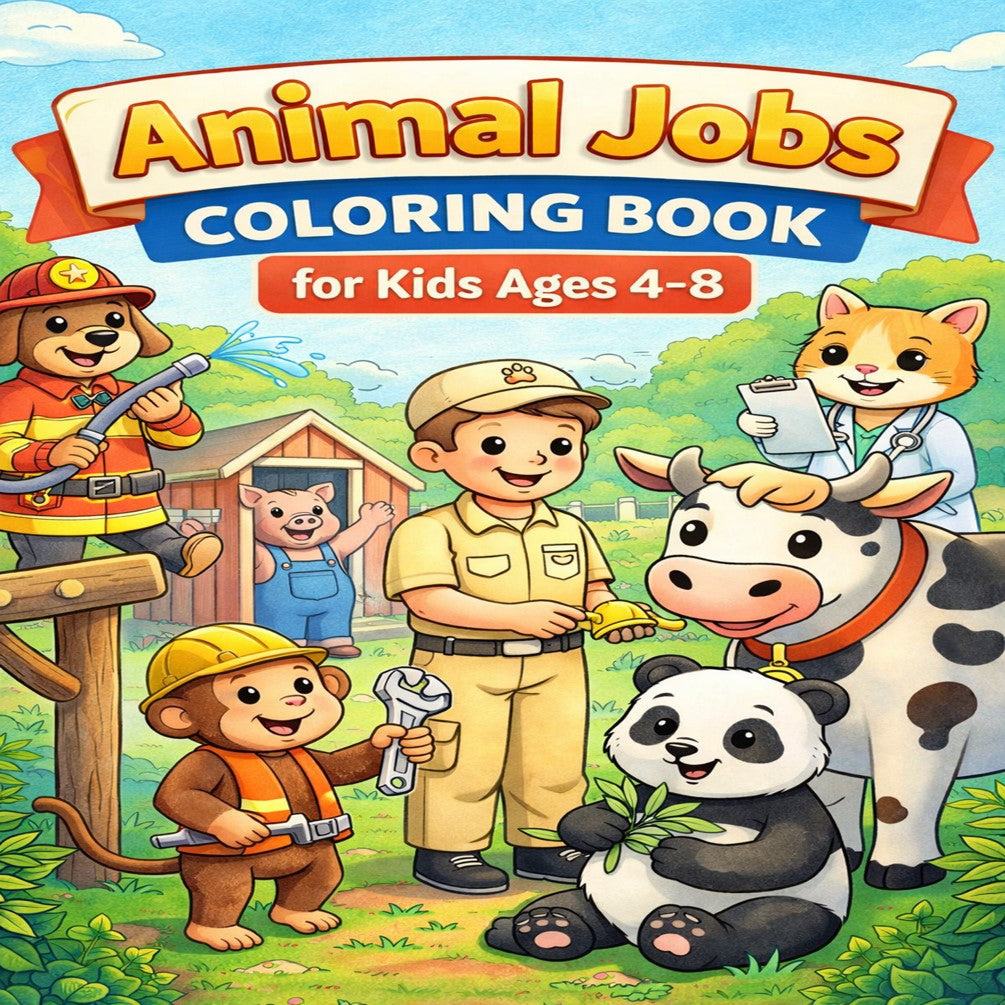 Animal Jobs Coloring Book for Kids Ages 4–8 – Cute & Easy Career Coloring Pages (Digital Download)