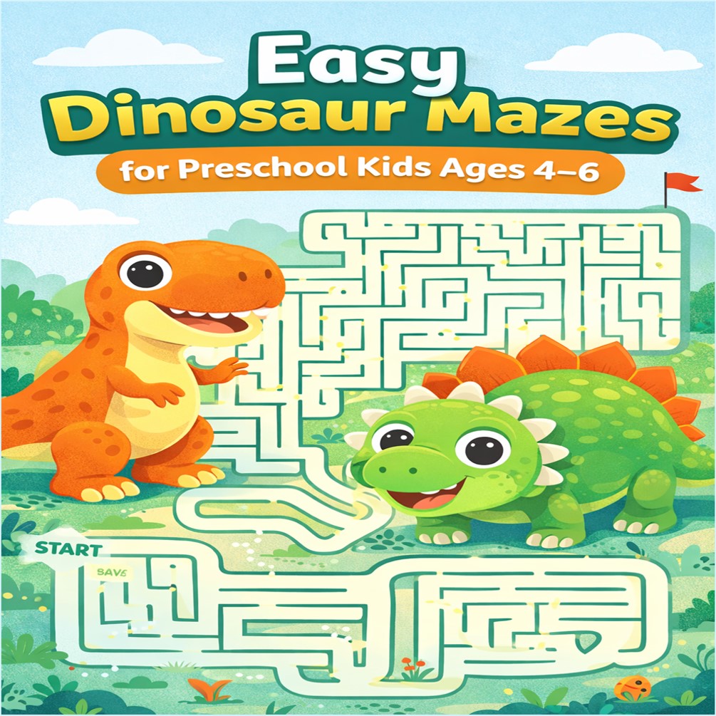 Easy Dinosaur Mazes for Preschool Kids (Ages 4–6) – Digital Activity Book