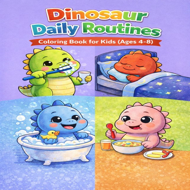 Dinosaur Daily Routines Coloring Book for Kids (Ages 4–8)